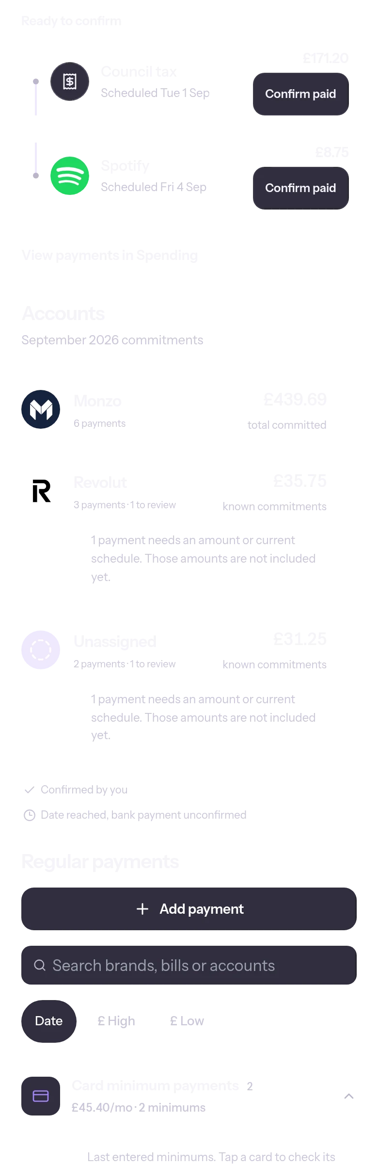 Money plan: payments ready to confirm
